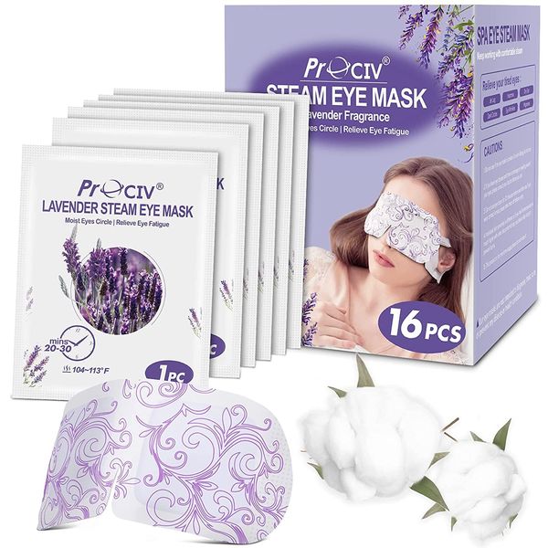 ProCIV 16 Packs Steam Eye Mask Heated Eye Mask Warming Eye Mask Self Heating Sleep Mask for Dry Eyes,Fatigue Disposable,Moist Hot Eye Mask, Sleep Gift Set for Women/Men/Mum/Dad(Lavender)