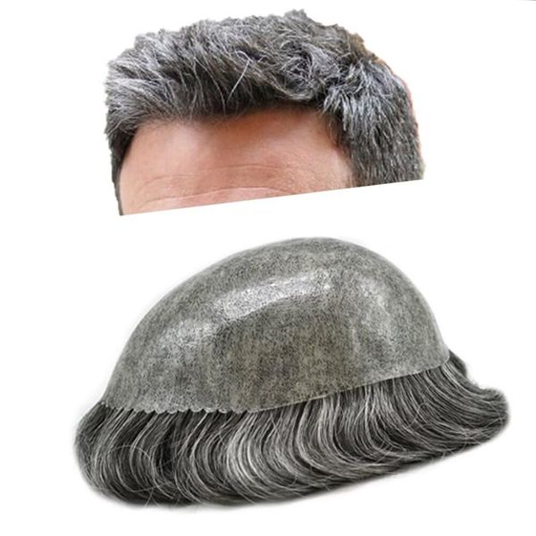 LYRICAL HAIR Toupee for Men Hair Replacement Systems Thin Skin Mens Toupee Full PU Injection Mens Human Hairpiece Male Prothesis Wig Units #250 Darkest Brown+ 50% Grey-130% Medium Density