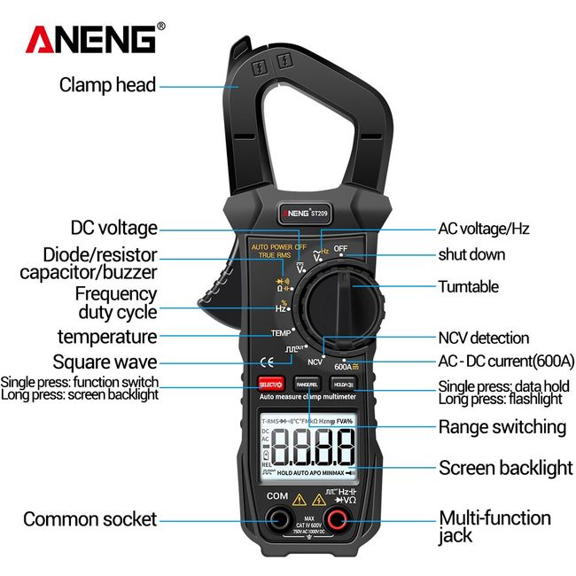 Lcd Digital Multimeter Current Clamp Current Clamp Ac/ Voltmeter