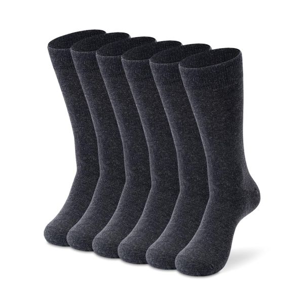 LIXIA Men's Thin Merino Wool Socks, Winter Warm Breathable Crew Dress Trouser Socks 3/6 Pairs Pack(3 Pairs - Dark Grey)