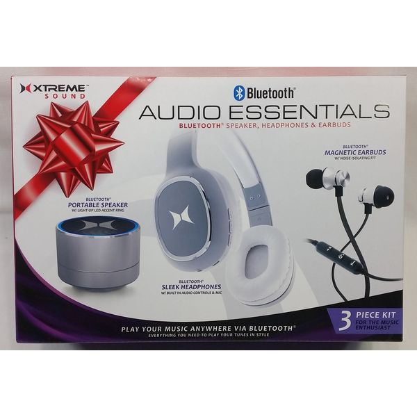 AUDIO ESSENTIALS 3pk Bluetooth Speaker, Headphones & Earbuds Includes 3 MicroUSB