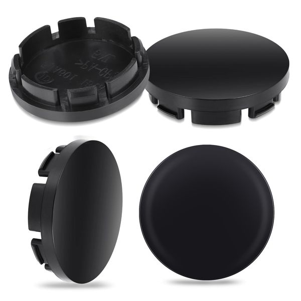 Generic 4Pcs Universal Fit Hub Cap, 56mm OD, Black, Polished ABS Plastic, Snap-On