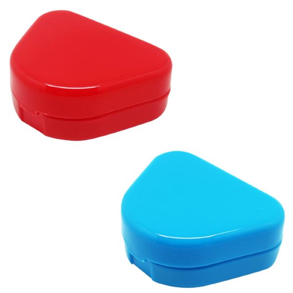 Pack of 2 Retainer Cases Retainer Containers with Vent Holes Orthodontic Dental Retainer Boxes for Denture Invisalign Braces Mouth Guard (Red, Blue)