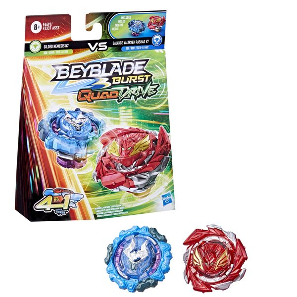 BEYBLADE Burst QuadDrive Salvage Valtryek Rashad V7 and Gilded Nemesis N7 Spinning Top Dual Pack - 2 Battling Game Top Toy for Kids Ages 8 and Up