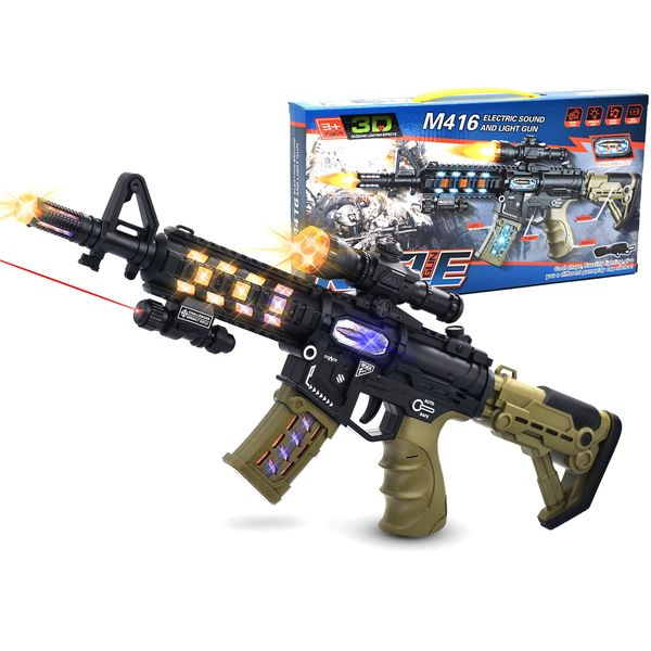 JOCOUNY Toy Machine Gun Light Up Toy with Infrared Ray & LED Lights & Sound Effect & Barrel Telescopic Actions, Pretend Play Props Toy Guns, Gifts for Boys Kids (Batteries Not Included) (JQ211)