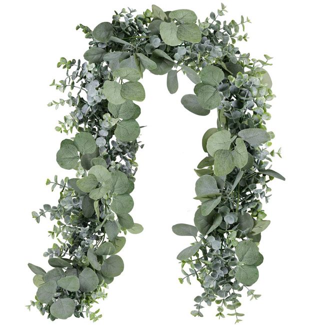 Winlyn 5.9' Long Faux Leaves Greenery Artificial Silver Dollar Eucalyptus Garland in Grey Green Wedding Arch Swag Backdrop Garland Doorways Table Runner Garland Indoor Outdoor