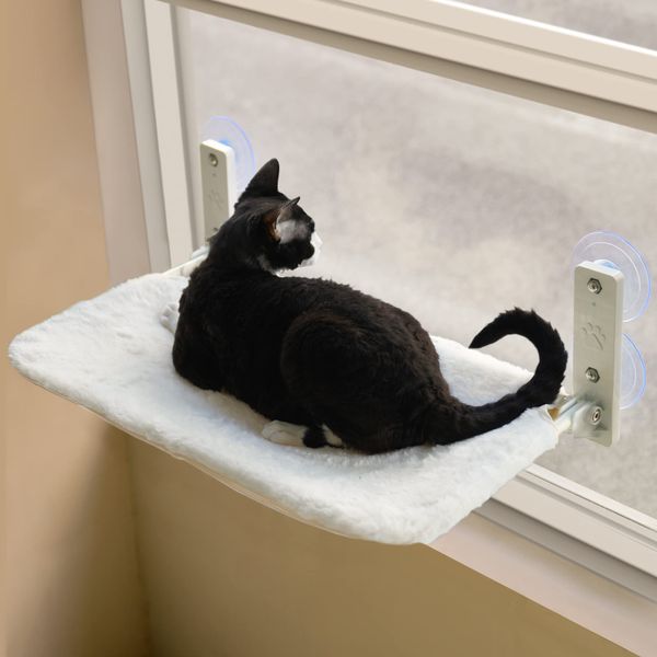 Cat Window Perch Foldable Cat Window Hammock with Steel Frame and Strong Suction Cup Mount Cat Bed Cat Hammock Window Seat for Indoor Cats White