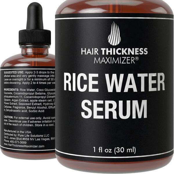 Rice Water for Hair Growth Serum. Fermented Rice Serum For Hair Loss Prevention, Hair Thickness, Split End Therapy. Ideal Topical Scalp Treatment Women, Black Women, Men with Seaweed Extract 1oz