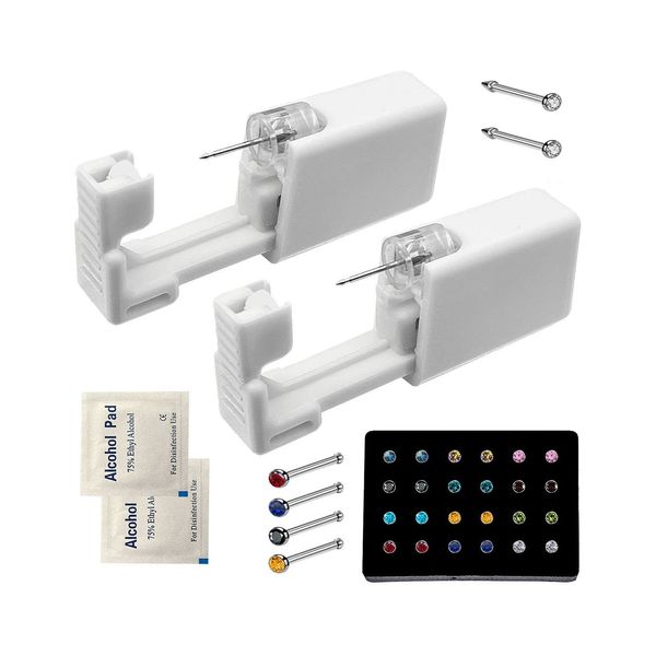 Nose Pierce Kit, SLVIEKAE Disposable Safe Piercing Kit, Nose Stud Pierce Gun with 24 Pcs Nose Studs (Multicolor)