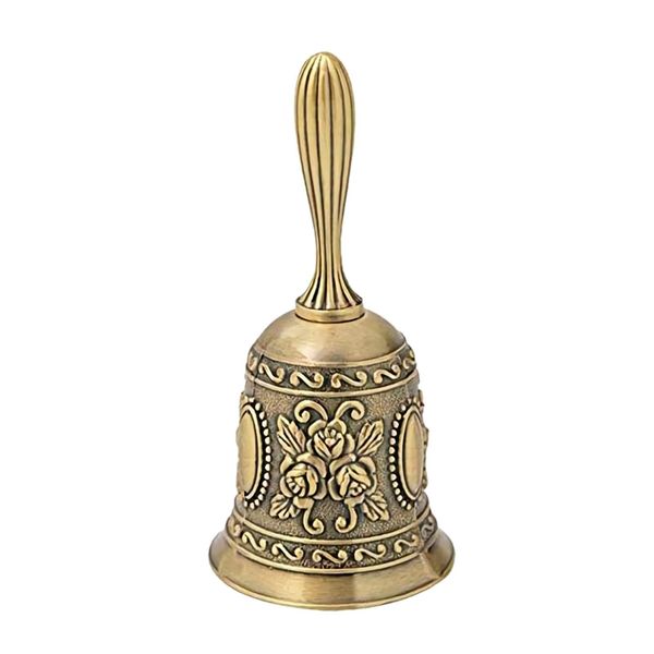 Hand Bell, Rose Pattern, Retro Rose Dinner Bell, Tabletop Bell, Bronze for Restaurants, Cafes, Receptions, Hand Shaving Chimes (Kinkomi)