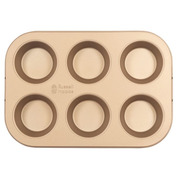 Russell Hobbs RH02151GEU7 Opulence 6 Cup Muffin Tray – Non-Stick Muffin Cupcake Tin, Lightweight Carbon Steel, Oven Safe To 220°C/Gas Mark 7, Easy Clean Baking Mould, 26.5 x 17.5 x 3 cm Bakeware, Gold