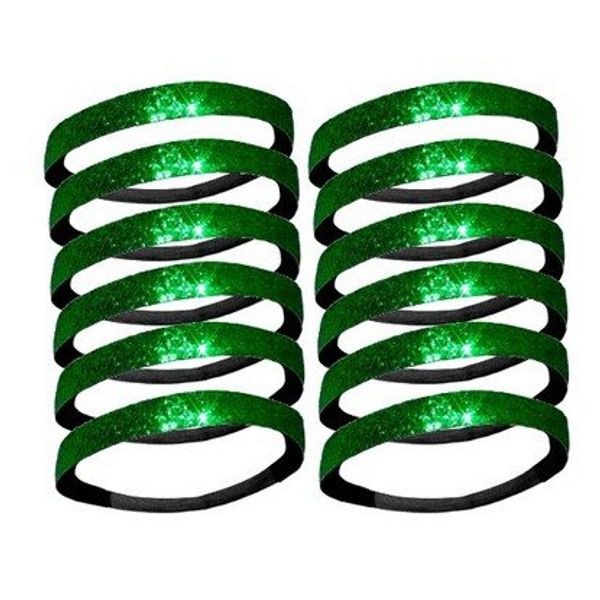 12 Pack: Twelve Glitter Headbands by Activewear Apparel (12-Green)