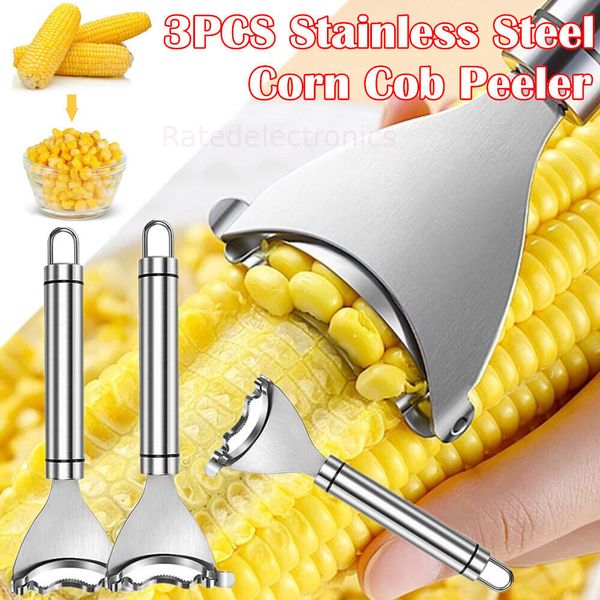 3PCS Stainless Steel Corn Kernel Peeler Stripper Kitchen Remover Thresher Tools