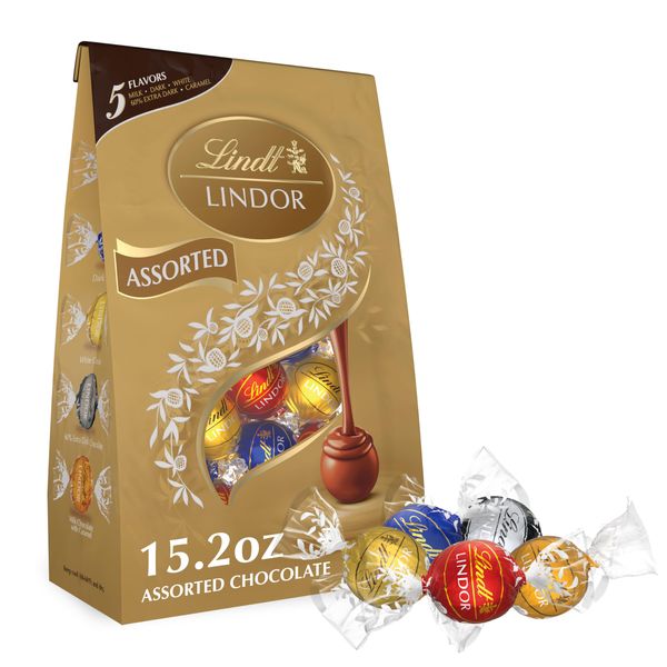 Lindt LINDOR Assorted Chocolate Candy Truffles, Chocolate with Smooth, Melting Truffle Center, Easter Basket Stuffers, 15.2 oz. Bag