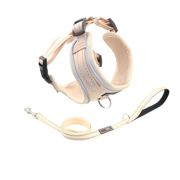THAIN Reflective Dog Harness & Leash Set – No-Pull Design, Adjustable & Comfortable for Small Dogs (XS, Solid Beige)