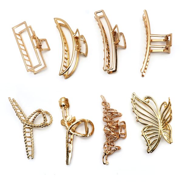 Metal Hair Clips, Gakshzbds Gold Large Claw Clips for Thick Hair, Strong Hold Clips for Long Hair, Non-Slip Hair Clips, Delicate Hair Styling Accessories for Women Girls（8 PCS）