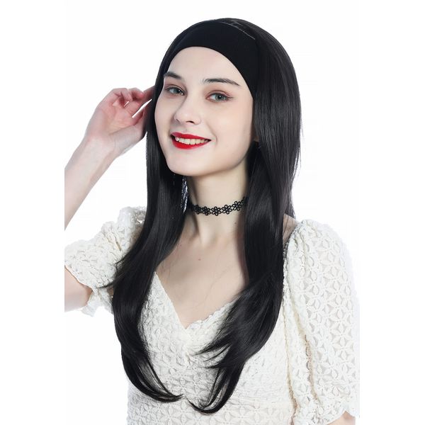 WIG ME UP - H9306-4 Perücke Haarteil Halbperücke mit Stirnband Braun Dunkelbraun lang glatt Haarverlängerung 65 cm