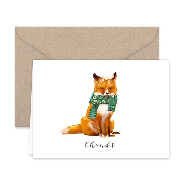 Paper Frenzy Winter Animals Thank You Note Cards and Kraft Envelopes 24 pack