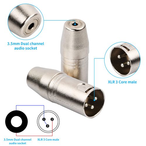 XLR 3-Pin Male to 3.5 mm Female Audio Adapter 3.5 mm Female to XLR Male Microphone Adapter Pack of 2
