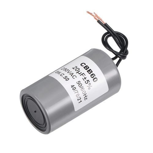 uxcell CBB60 Run Capacitor 20uF 250V AC 2 Wire 50/60Hz Cylinder 75x40mm for Air Conditioner Pressor, Water Pump Motor