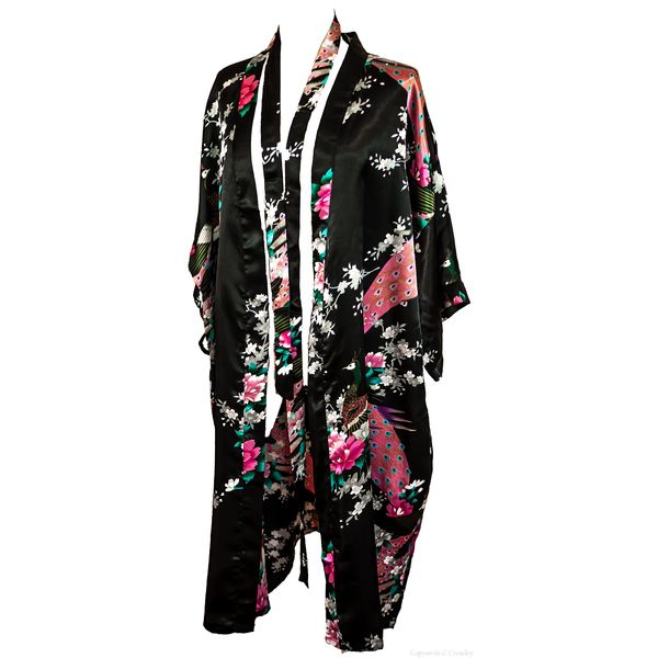 Kimono Robe Long 16 Colors Premium Peacock Bridesmaid Bridal Shower Womens Gift, 8 - 16 UK adult, Black