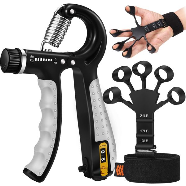 Hand Grip Strengthener -Adjustable Hand Exerciser and Finger Stretcher - Grip Strength Trainer for Muscle Building, HandTherapy and Recovery - Relieve Pain for Arthritis