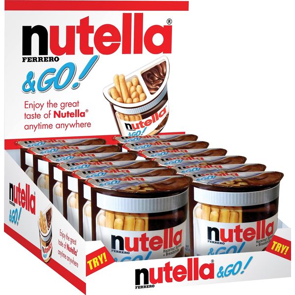 Nutella and Go Snack Packs, Chocolate Hazelnut Spread with Breadsticks, Perfect Bulk Snacks for Kids' Lunch Boxes, 1.8 Ounce, Pack of 48