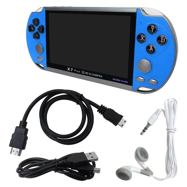 Premium Built-in 1000 Games Retro Portable Mini Handheld Video Game Console 8-Bit 5.1 Inch 128Bit Color LCD Kids Color Game Player (Blue)