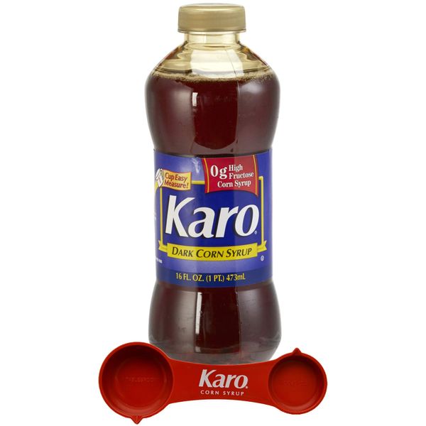 Karo Dark Corn Syrup, 16 Fluid Ounce Bottle, Gluten Free, with Karo Measuring Spoon