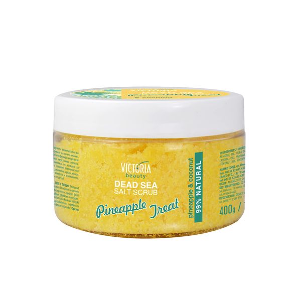 Victoria Beauty Pineapple And Coconut Dead Sea Salt Exfoliating Face, Lip & Body Scrub. 99% Natural with More Than 90% Pure Dead Sea Salt, 400g