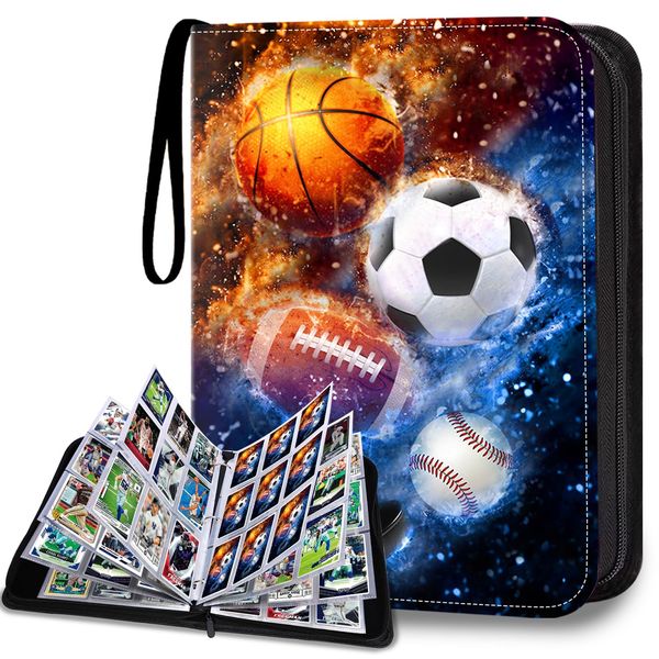 HESPLUS 900 Pockets Sports Card Binder, Sports Trading Cards Display Case with Sports Card Sleeves Card Holder Protectors Set for Football Baseball Basketball Soccer Sports Cards Collector Album