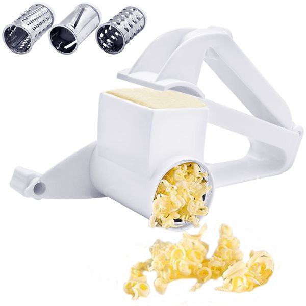 Rotary Cheese Grater, Yeelua Kitchen Rotary Grater with 3 Stainless Steel Drum Blades, Fruit/Cheese Slicer, Kitchen Manual Handheld Mechanical Grater for Cheese Fruits and Vegetable