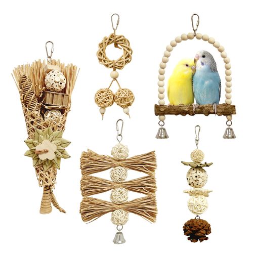 HOSUKU 5-Pack Natural Flower Bird Toys – Foraging & Chewing Toys for Parakeets, Cockatiels, Conures & Small Birds – No Plastic, All-Natural Materials