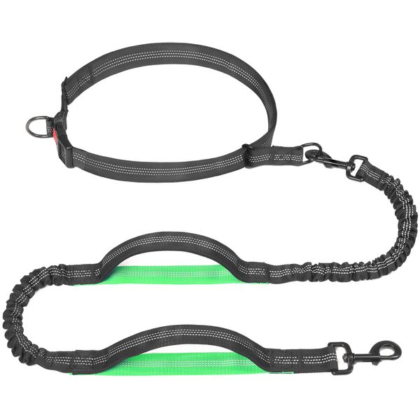 iYoPets Hands Free Dog Leash for Running, Walking, Hiking, Durable Dual-Handle Bungee Leash with Reflective Stitching and an Adjustable Waist Belt, for Up to 150 lbs Large Dogs (Medium/Large, Black)