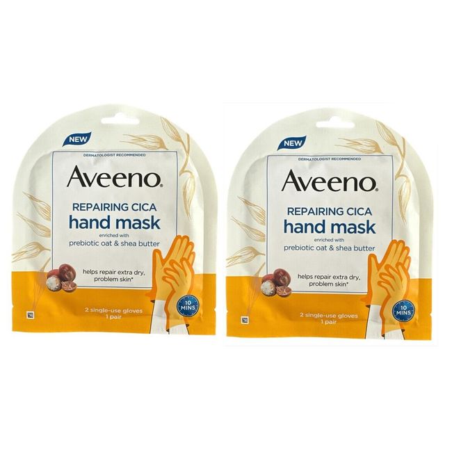 Lot of 2 Aveeno, Repairing Cica Hand Mask, 2 Single-Use Gloves