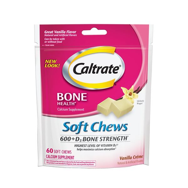 Caltrate Soft Chews 600 Plus D3 Calcium Vitamin D Supplement, Vanilla Creme - 60 Count