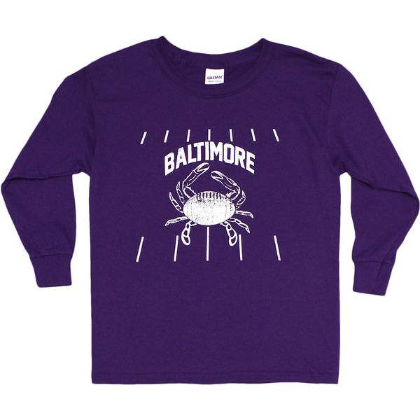 Baltimore Football Crab (Purple) / *Youth* Long Sleeve Shirt - Large / Purple