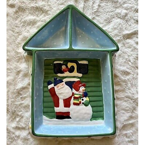 Christmas Elements Chip & Dip Santa, Snowman, Penguin Snow Ceramic Serving Bowl