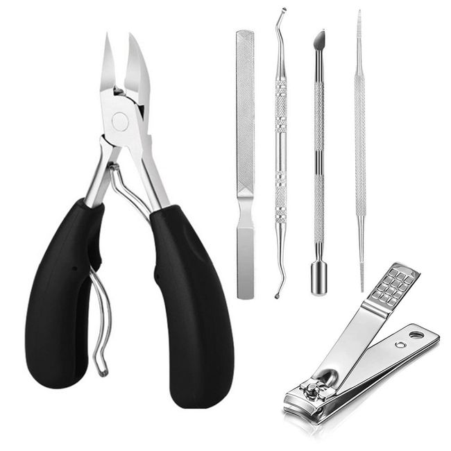 Braleto 6PCS Toenail Clippers Set Manicure Tools Set for Thick Nails, Stainless Steel Toenail Cutters Nail File Ingrown nail pliers for Ingrown Toenail Treatment for Men Women and Elderly