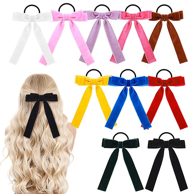 Lusofie 10Pcs Bow Hair Ties, Velvet Hair Bow Elastics Hair Scrunchie Bobbles Hair Bands Ponytail Holder Accessories for Women Girls