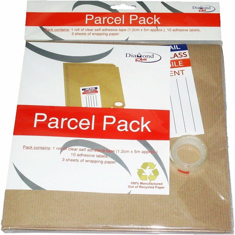 3 x Parcel Wrapping Kit Includes Roll of Clear Tape/10 Adhesive Label/3 ...