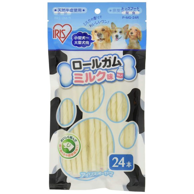 Iris Ohyama P-MG-24R Dog Snack, Roll Gum Milk Flavor, Pack of 24