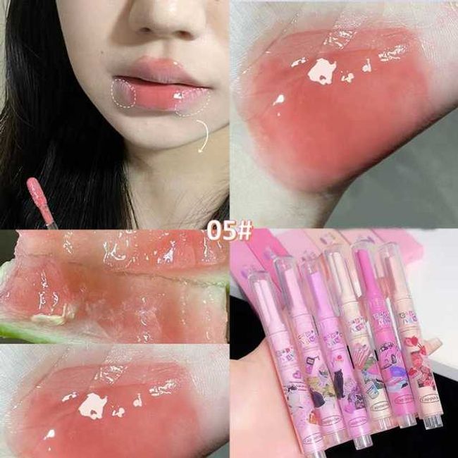 Love Shape Lipstick Flower Jelly Water Lip Gloss Clear Light Hydrating Tint Nonstick Cup Cosmetics