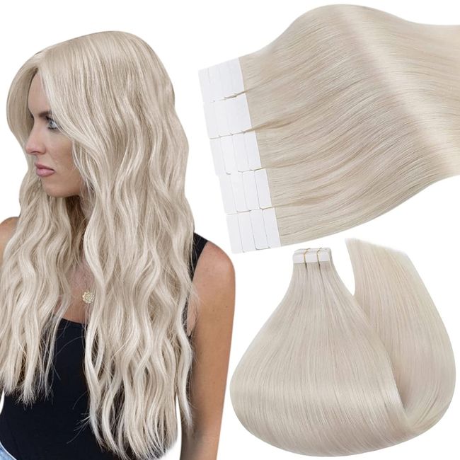 Ugeat Tape Extensions Tape Hair Extensions Real Human Hair 14 Inch Tape in Extensions Human Hair 50G #60A White Blonde Tape in Hair Extensions Real Human Hair Tape in Extensions