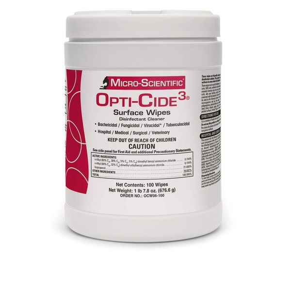 Micro-Scientific Opti-Cide3 Medical Disinfecting Wipes Healthcare Grade Disinfectant Cleaner Surface Wipes - OCW06-100