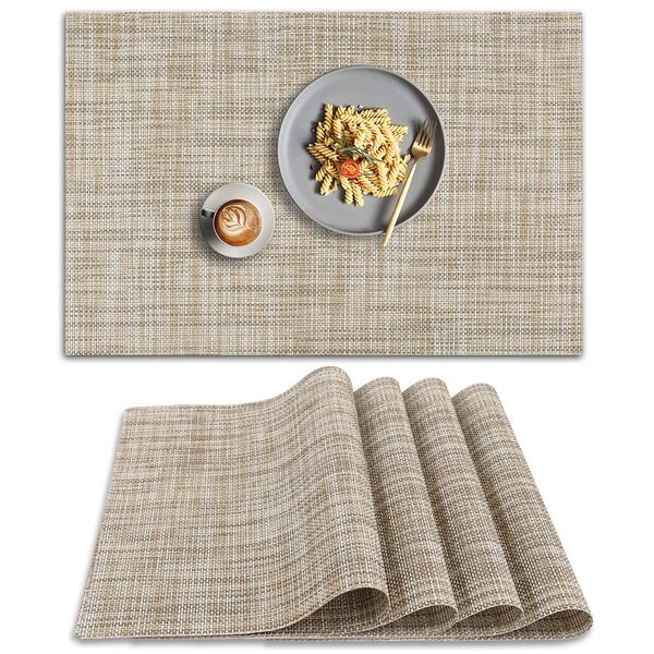 homEdge PVC Placemat, 4 PCS of Non-Slip Heat Resistant Place Mats, Washable Vinyl Placemats, Set of 4 – Linen Yellow