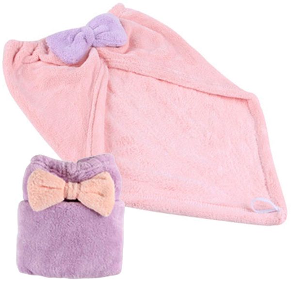 KON Hair Drying Towels, Set of 2, Ribbon, Water Absorbent, Hair Towel Cap, Hair Dryer, Hair Cap, Dry Cap, Hair Turban, Towel Towel, Strong Absorbency, Bathing, Bath Supplies, Pool (Purple + Pink)