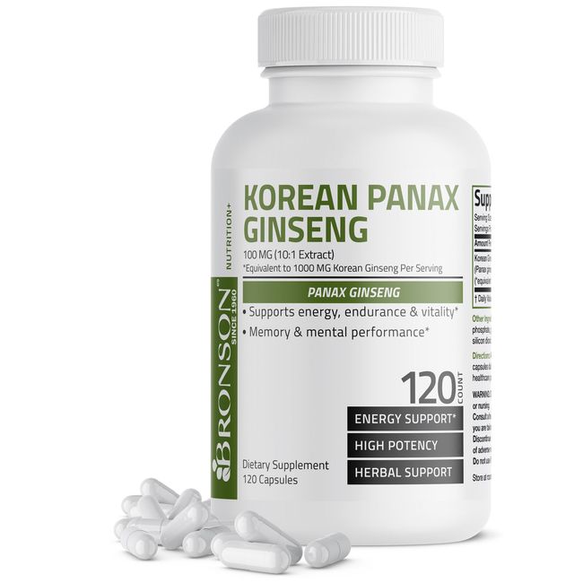 Korean Panax Ginseng 1000mg Energy + Memory & Mental Performance, 120 Capsules