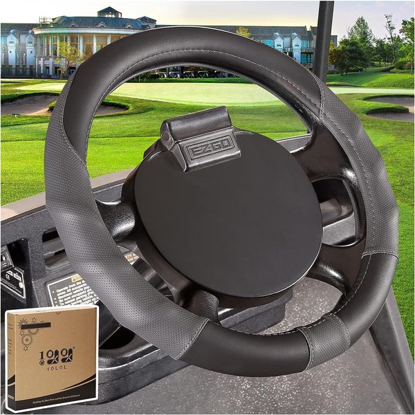 10L0L Golf Cart Steering Wheel Cover-13'' Soft and BreathableAnti Slip Leather Steering Wheel Cover,Feels Good in Handling- for EZGO TXT & RXV