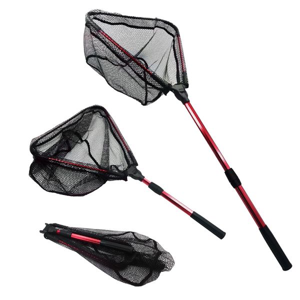 leanking Fishing Net, Landing Net, Foldable, Aluminum, Increases Fishing Success Rate, Ultra Lightweight, For Freshwater/Saltwater/Stream Fishing, Compact, red